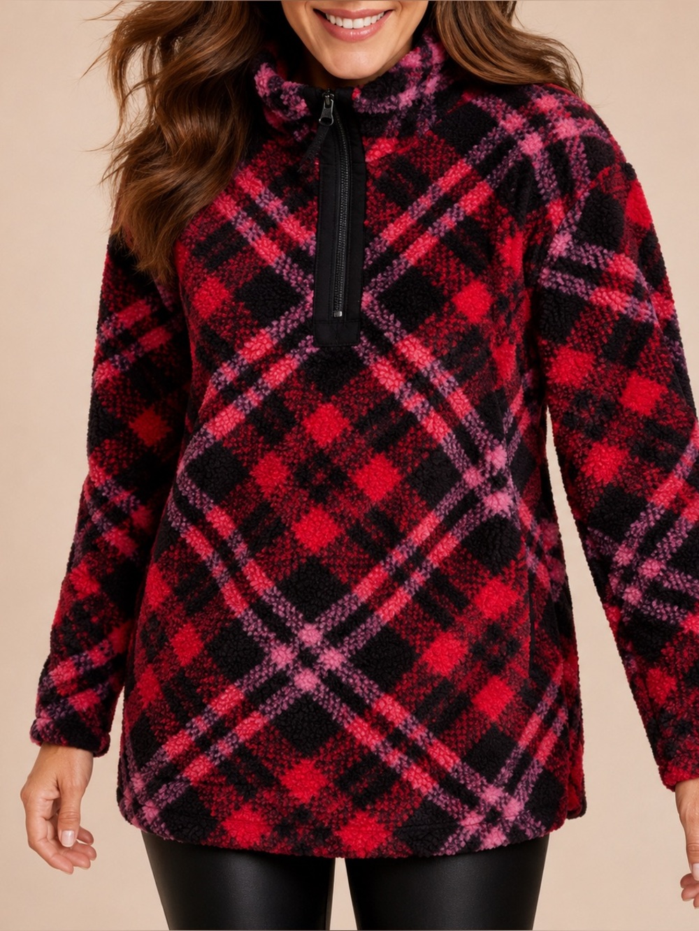 Maurices Red Plaid Teddy Sherpa Sweatshirt